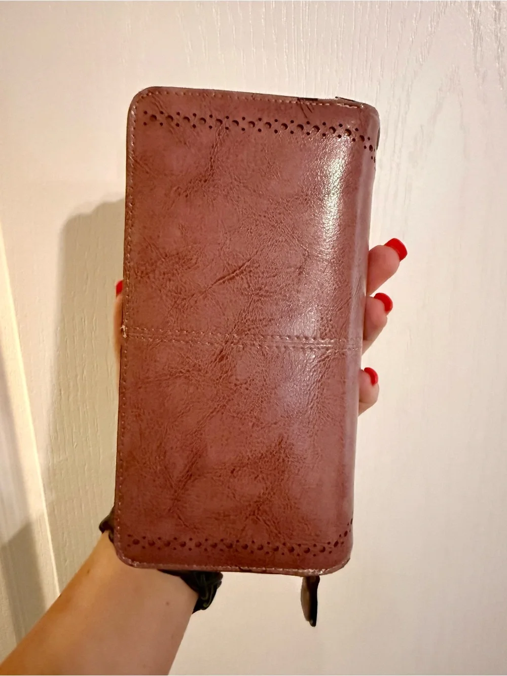 Rose Pink Faux Leather Wallet Clutch with Decorative Button